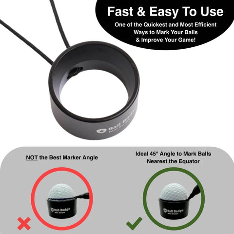 360 Degree Golf Ball Line Marker Kit With Full Metal Alignment Tool And Bag Attachment, showing proper marking angles.