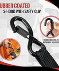 Rubber coated S-hook with safety clip for securing cargo, part of Heavy Duty Self Retracting Ratchet Tie Downs One Inch By Ten Foot 4 Pack 1650 Lb.