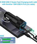 Car Charger Adapter With PD 30W USB C And 18W USB A Dual Fast Charge 2.8Ft Coiled Cable For charging phone in car