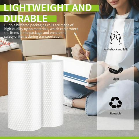 Bubble Cushioning Wrap Roll For Shipping And Moving, 12 Inch By 65 Feet, Nylon Protective Packing Material Pack Of 2