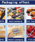 Restaurant Ready Desktop Vacuum Sealer And 600 Watt Heat Packaging Machine For Food Tray Preservation With Tight Seal Action And Dead Fresh Results For Daily Takeaway Boxes packaging examples including snacks, bento, and desserts.