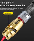 Badass Multifunction Electric Wire Stripper And Crimper Tool Kit Featuring Heat Resistant Aluminum Alloy Construction For Fast Wire Prep Work And Surefire Terminal Crimps close-up of stripping mechanism with gold finish.