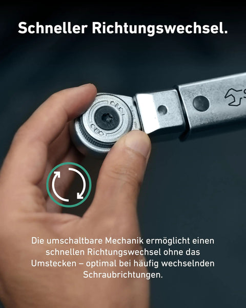 Person using Reversible 1/2 Inch Square Drive Ratchet Insert Tool With 60 Fine Teeth, Chrome Alloy Steel Construction, close-up view