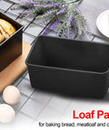 Air Fryer Bake Kit For 6.5 Qt And 8 Qt Foodi Pressure Cooker Includes Multi Purpose Pan Crisper Pan And Loaf Pan Dishwasher Safe Accessories For Casseroles Cakes Pizzas And Veggies, showing black loaf pan on kitchen counter with eggs.