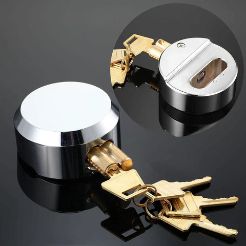 Two Pack Hidden Shackle Puck Padlocks Two And Seven Eighths Inch with keys shown on black background