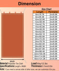 Heavy Duty Canvas Unloading Chute for Easy Cargo Loading with size chart and material details, 2m x 2.5m tarpaulin slide