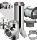 Workhorse 6 Inch Class A Through The Wall Chimney Kit Mounted With Spark Guard Roof Cap includes various components for installation.