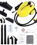 Heavy Duty Rolling Steam Mop With 1800W Beast Mode Power And 2 Liter Tank, yellow steam cleaner with accessories for hard surface cleaning.