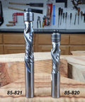 Solid Carbide Compression Flush Trim Router Bit Set Runs Smooth As Silk Keeps Clean Cut Lines For Awesome Cabinet Upgrades Two Piece Workshop Kit on wooden surface.