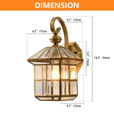 Durable Copper Brass Outdoor Wall Lantern With Clear Glass Weatherproof Exterior Fixture Anti Rust Finish E26 Socket