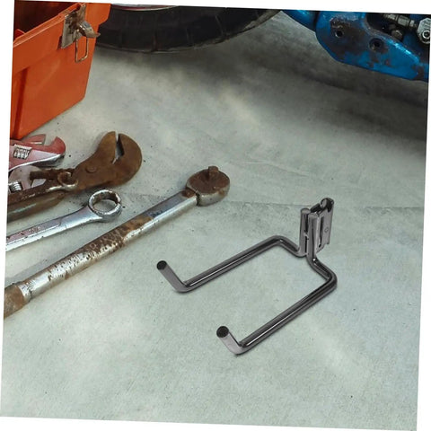 Heavy Duty Track Hooks 10 Piece Set For Truck Tie Down And Garage Organization Built Tough Adjustable Utility Hooks For Ladder Storage Compatible With E Track And Slatwall Systems placed on concrete floor with tools