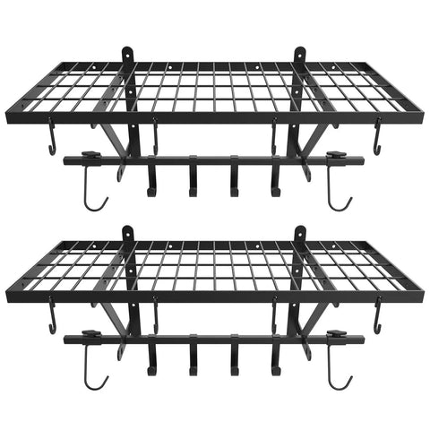 Heavy Duty Wall Mount Garage Shelves Two Pack With Bike Hooks And Mounting Hardware, 31.5 By 14.17 By 13.39 Inch Floating Storage Racks, Durable Gear Organizer For Tools And Gear, 250 Lb Per Shelf Capacity