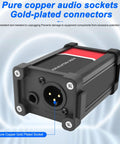 Audio Isolator Box For XLR And 1/4 Inch TRS Gear, Hum Eliminator With Ground Lift Switch, showing pure copper audio sockets