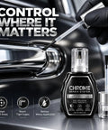 Chromed Out Repair Pen and Scratch Eraser for Ridiculous Metallic Gleam on Automotive Trim Badges and Plumbing Fixtures Silver Shine Touch Up Marker for Dull Metal Surfaces Fast Drying Formula Heavy Duty Restoration Tool, shown in use on chrome surface.