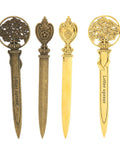 Sleek Zinc Alloy Letter Opener With Retro Pattern, Ergonomic Handle showing intricate tree design and floral motifs.