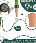 Self Watering Stakes For Indoor Outdoor Plants, Terracotta Drippers dimensions and close-up details, 5 pack.