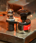 Super Cool Fabater Welding Ground Clamp With Magnetic Arrow Case Switch And Silicone Insulation Plus Copper Rod Spring Floating Design close-up view.