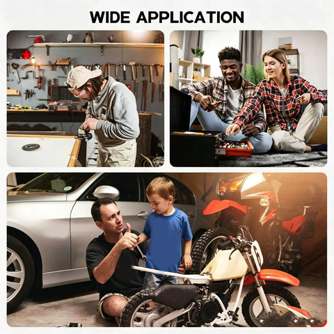 Three scenes of tool use, highlighting the versatility of the Magnetic Screwdriver Organizer And Tool Holder Wall Mount
