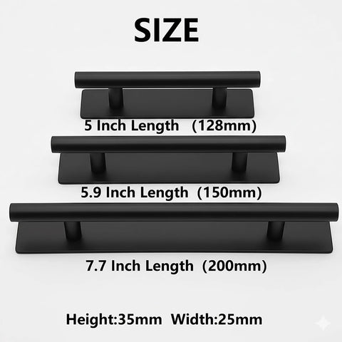 Black 5.9 inch length Two Pack Peel And Stick Adhesive Door Handles with size comparison
