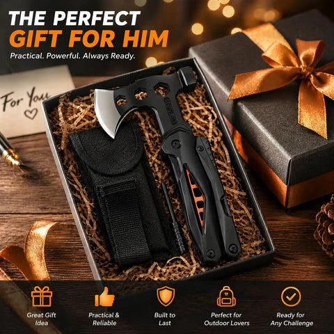 All In One Camping Hatchet With Hammer And Knife And Protective Sheath For Survival Gear For Men Dad Emergency Car Tool And Hiking Accessories A Real Workhorse Outdoor Gadget For Hiking And Adventure in gift box