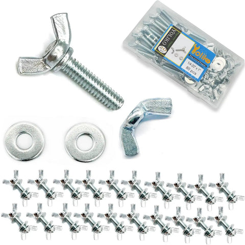 Assorted Wing Bolts And Nuts Kit With Washers For Quick Setup 20 1/4-20 By 1 Wing Screws 20 1/4-20 Hand Tighten Wing Nuts
