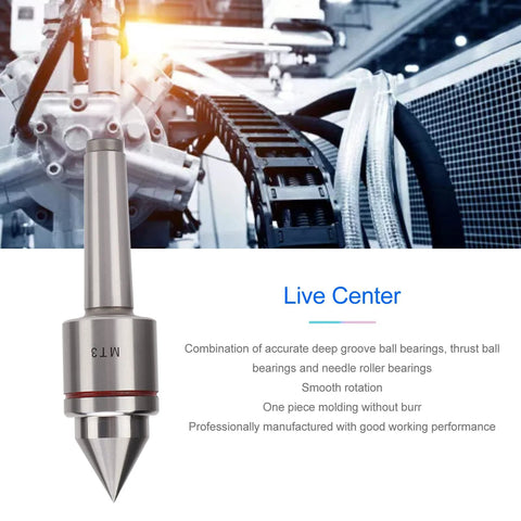 MT3 60° live tailstock center, silver metal, for wood and metal lathes.