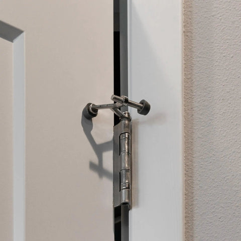 Five Pack Hinge Pin Door Stops With Rubber Tips And Wall Protectors, Satin Nickel Adjustable Door Stoppers For Easy Install