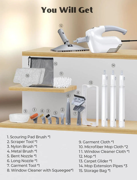 Professional Grade Multi Function Steam Mop With Detachable Handheld Steamer For Hardwood And Tile Floors Quick Heat Tech accessories and tools display.