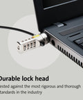 Get Your Hands On This Badass Laptop Security Cable Lock With Sweet Push Button Design And Resettable Four Digit Combination Code On Six Foot Cut Resistant Steel Wire For Office, shown locking a laptop.