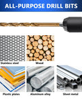 Cobalt Drill Bit Set For Hardened Metals Stainless Steel Cast Iron And Wood Plastics, 29 Pc M35 HSS Twist Bits shown with materials like wood and sheet metal.