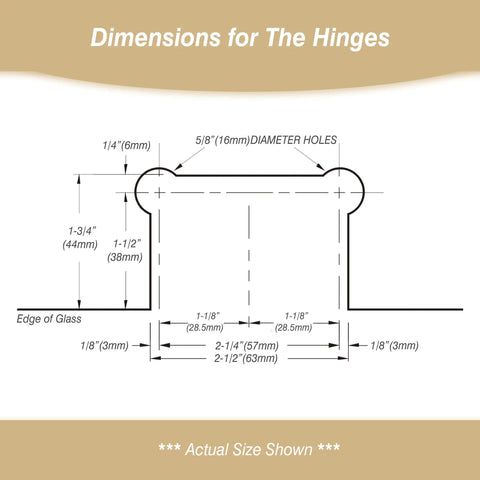 Diagram showing dimensions for Heavy Duty 90 Degree Offset Shower Door Hinge, Wall Mount For Frameless Glass, Brass Construction Matte Black