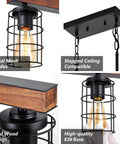 Rustic Linear Pendant Lighting For Kitchen Island And Dining Room With A Black Metal And Wood Finish, Farmhouse Vibe Fixture