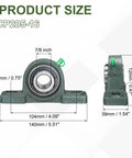 Seven Eighths Inch Bore Pillow Block Bearing With Self Alignment Cast Steel Housing front and side view dimensions