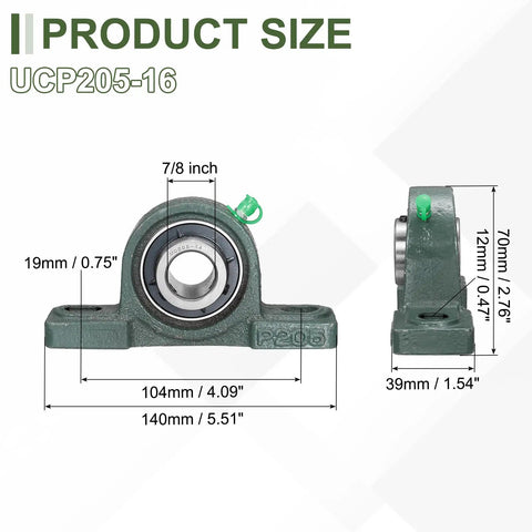 Seven Eighths Inch Bore Pillow Block Bearing With Self Alignment Cast Steel Housing front and side view dimensions