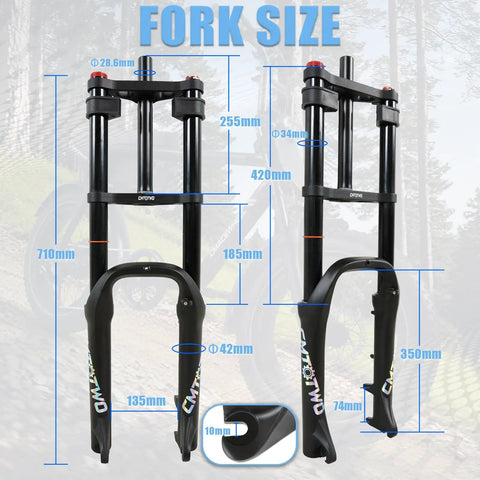 Beefy 20x4.0 Fat Tire EBike Air Suspension Fork With 185mm Travel 135mm Hub 9mm QR Double Shoulder Air Shock Absorption diagram