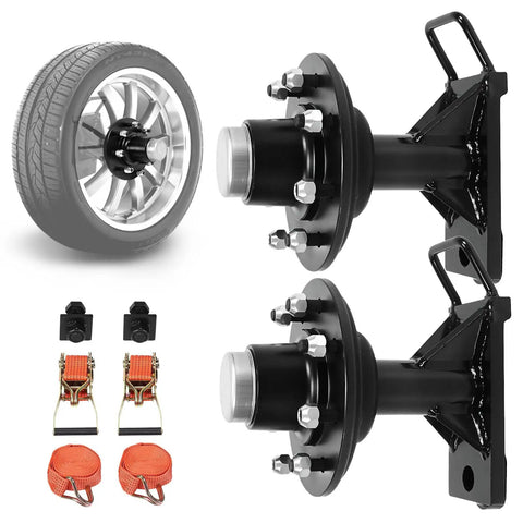 Built Tough Rock Solid 8x6.5 Lug Shipping Container Wheels With Dead Nuts Secure Ratchet Tie Down Kit and wheel assembly.