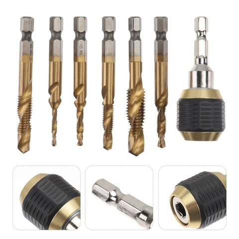 Pro Grade Tap Drill Bit Set With 6 Metric Sizes, Spiral Screw Tapping Tool And Drill Countersink Bit Bundle, Sturdy Wear Resistant For Precision Threading In Metalwork, six-bit metal tap set