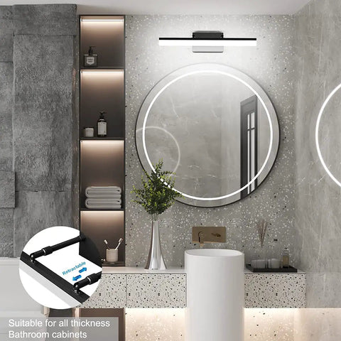 Slim Black Vanity Light For Bathroom Over Mirror With Adjustable Rotatable LED Fixture 19.7 Inch Bar 5500K Daylight