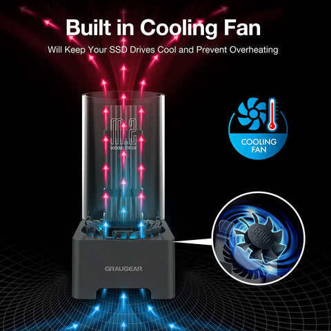 Straight Fire USB4 40Gbps M.2 NVMe SSD Enclosure Docking Station With Low Noise Fan showcasing built-in cooling fan design.