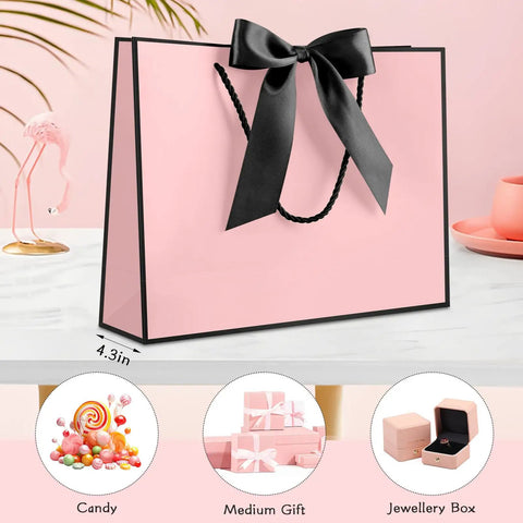 Medium Gift Bag With Handles For Every Occasion, 12.6x9.8x4.3 Inches Black Pink Gift Bag Includes Two Tissue Papers And One Card