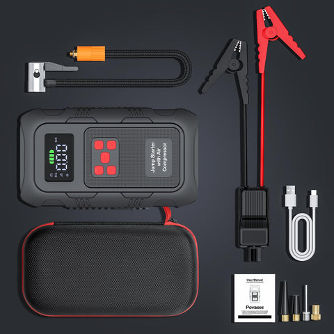 6000A Jump Starter With Air Compressor For Cars And Trucks, 150 PSI Tire Inflator, 12V Power Bank Jump Box With LCD Display