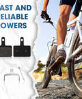 8 Pairs Resin Semi Metallic Bike Brake Pads For Mountain Disc Brakes next to cyclist on trail with MTB bike
