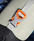 Close-up of strap and buckle on Ultralight Water Resistant Compression Stuff Sack For Sleeping Gear And Grab And Go Camping Essentials.