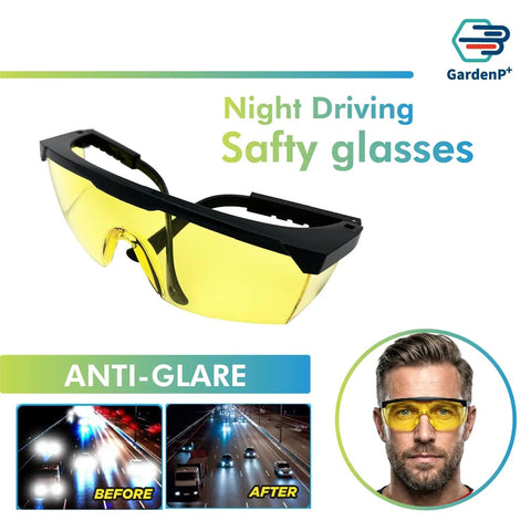 Hardcore UV Protective Safety Glasses With Snug Yellow Tint Anti Fog And Anti Glare Shield Wraparound Polycarbonate Lens for night driving.