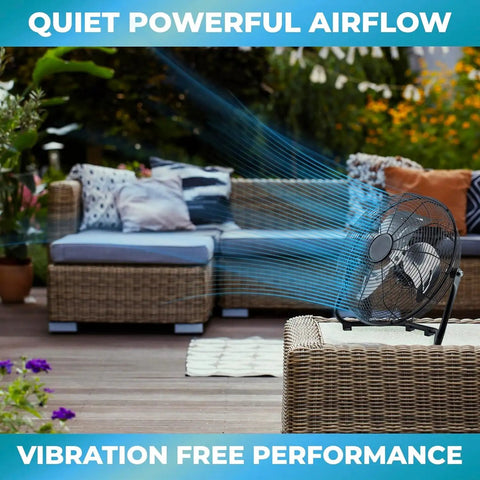 12-Inch Cradle Floor Fan With 3-Speed High-Velocity Airflow, 180-Degree Tilt, All-Metal Build in outdoor setting