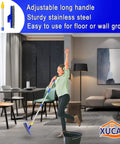 Long Reach Grout Brush With Extendable Stainless Steel Handle For Floor To Wall Cleaning No Knees Back Saving Tile Scrub With Stiff Bristles For Tile Shower Bathroom And Toilet Stand Up Option In Dreamy Blue used by person in living room