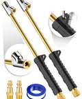 Two Pack 12 Inch Extended Reach Dual Head Air Chuck With 1/4 Inch FNPT Straight Foot Lock On Tire Inflator Chuck And Quick Plug
