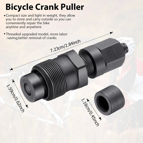 Durable Carbon Steel Bicycle Crank Remover Puller Kit for Bike Crankset Arms, compact and easy pull tool, shown with removable head.