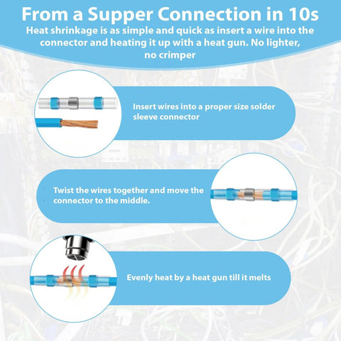 455-piece heat-shrink solder-seal butt connector kit with blue sleeves for 26–10 AWG wiring