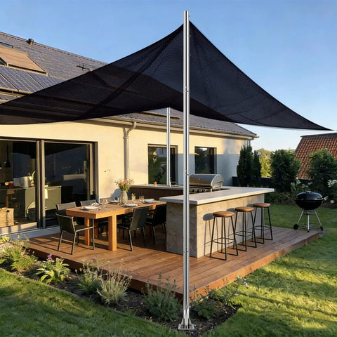 12 Ft Stainless Steel Shade Sail Post Kit With Concrete Base And Mounting Bracket, Heavy Duty 2.36 Inch Diameter Screw Mounted Poles For Patio Garden Deck, Silver Finish, 1 Pack